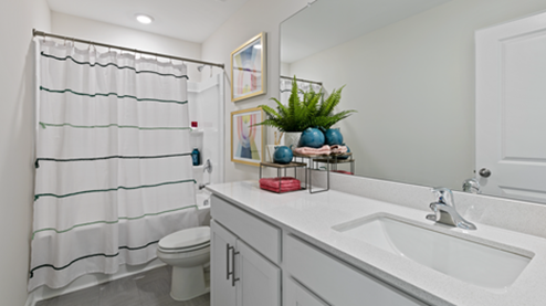 bathroom featuring a vanity sink, toilet and shower