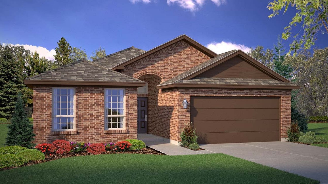 Exterior rendering of single-story single-family brick home