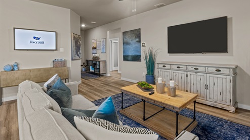 Open concept living, dining, and family room space
