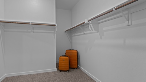 Spacious primary walk-in closet attached to primary bedroom and bathroom