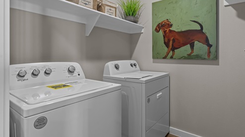 Laundry room and utility closet space with extra storage room