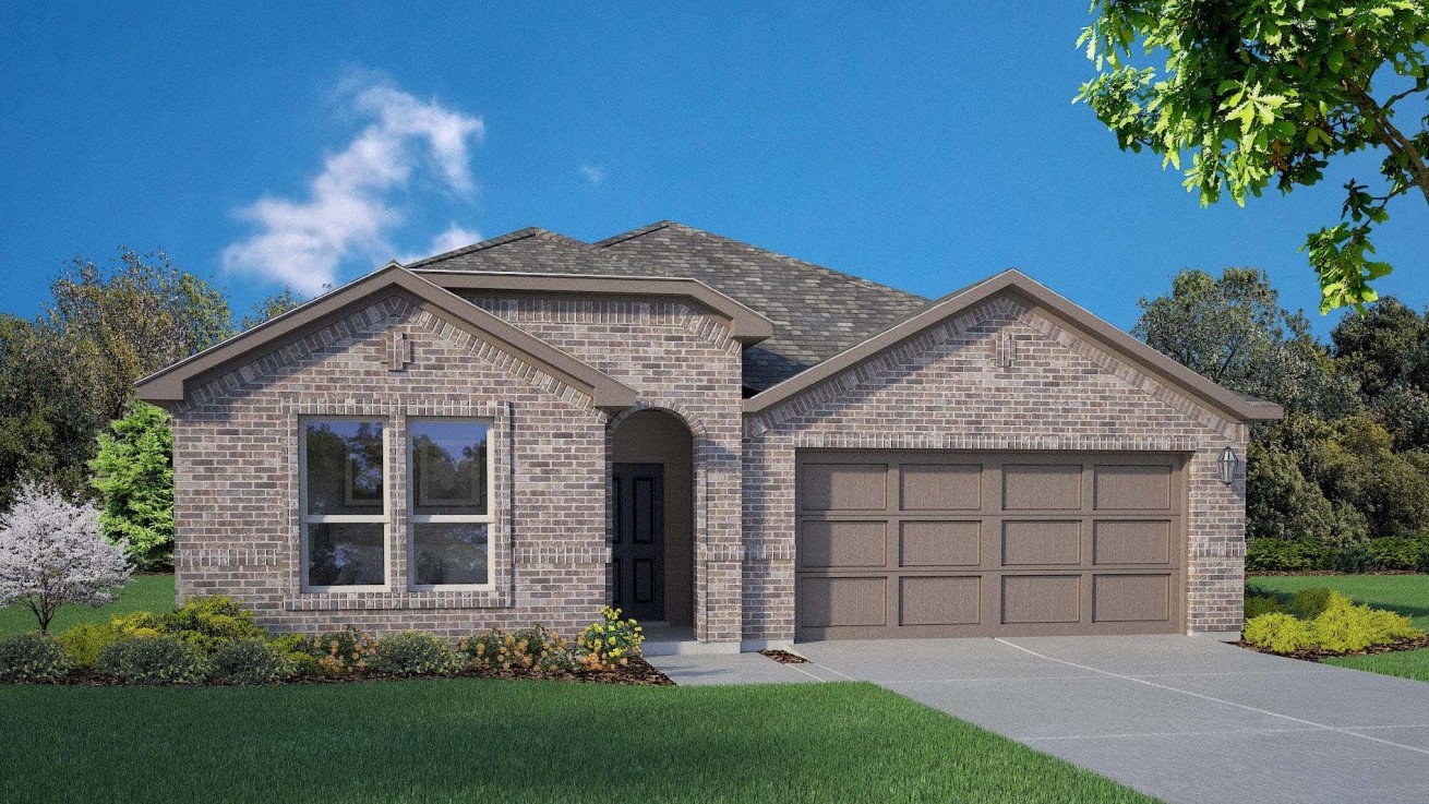 Exterior rendering of one story brick family home