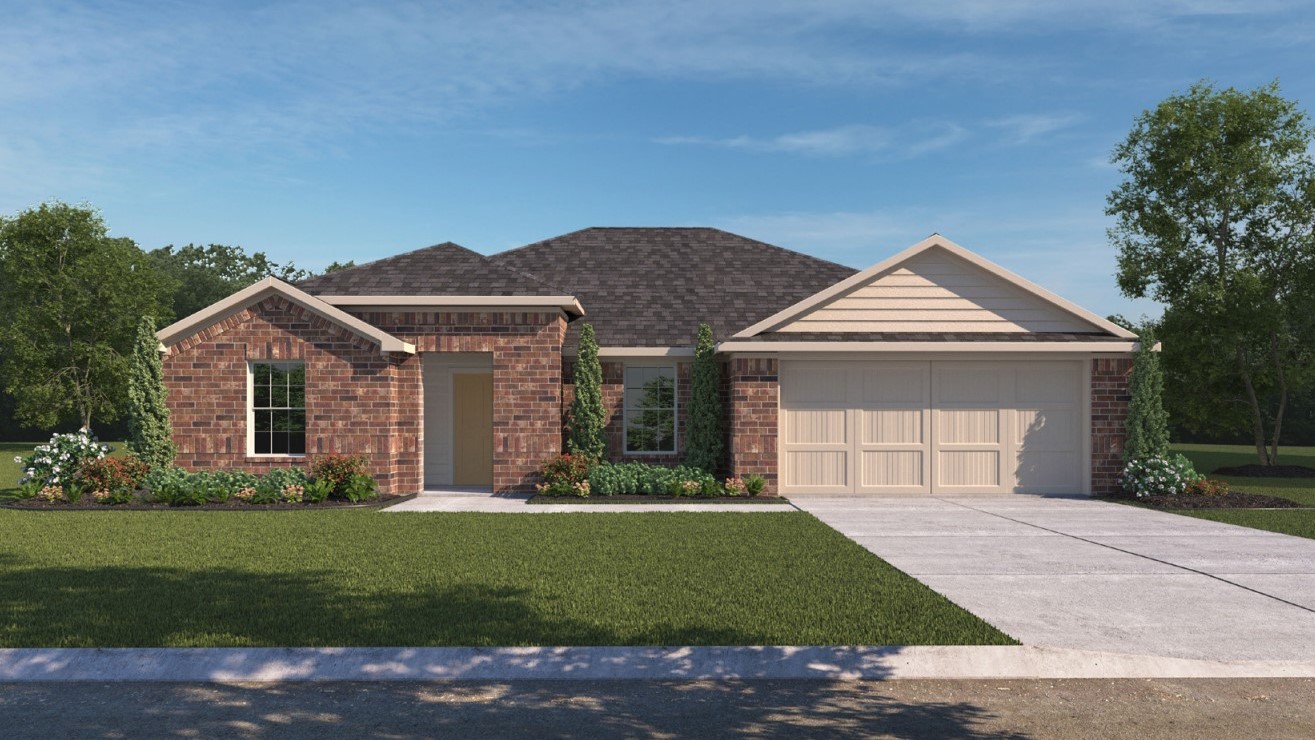Exterior rendering of single story modern brick style home