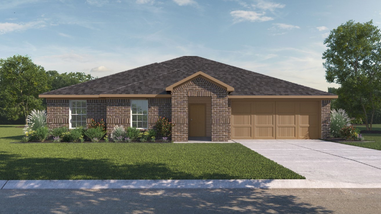 Exterior rendering of single story modern brick style home