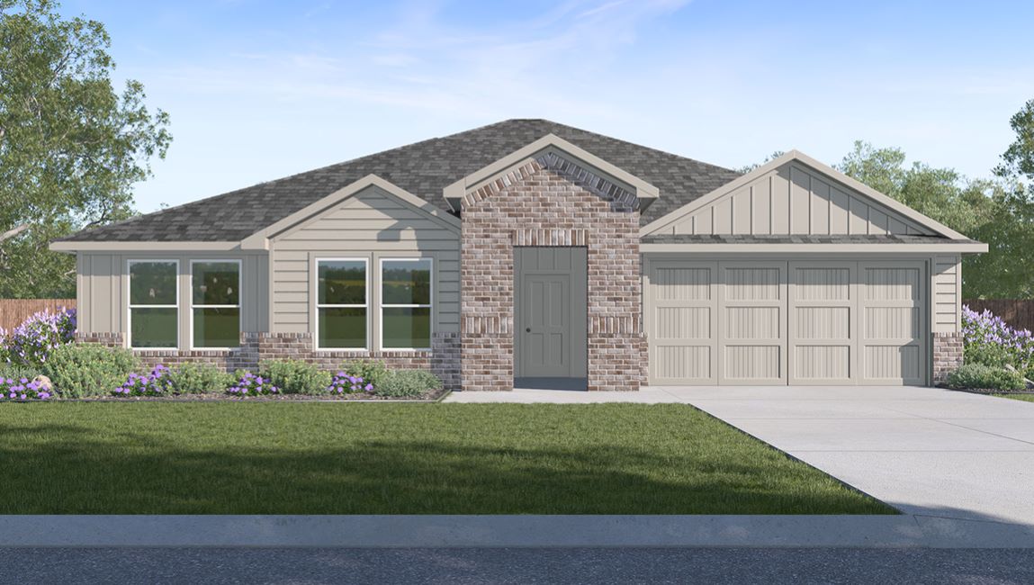 Exterior rendering of single story modern farmhouse style home