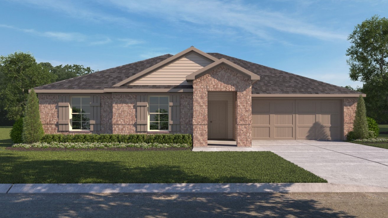Exterior rendering of single-story modern brick home