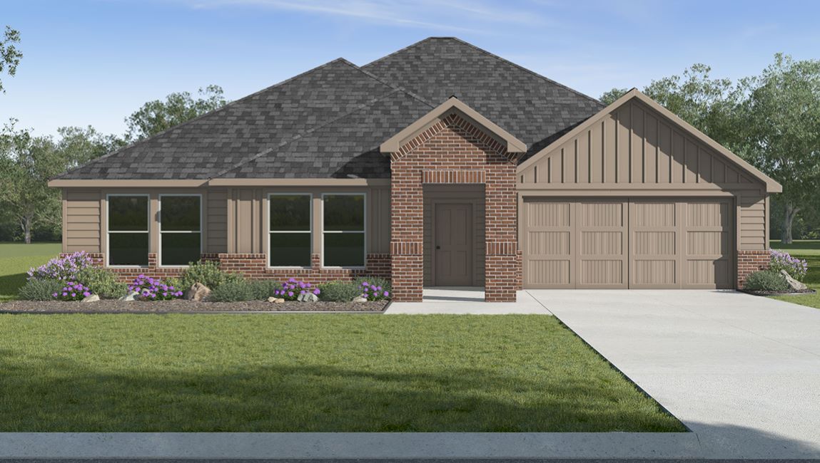 Exterior rendering of single story modern brick style home