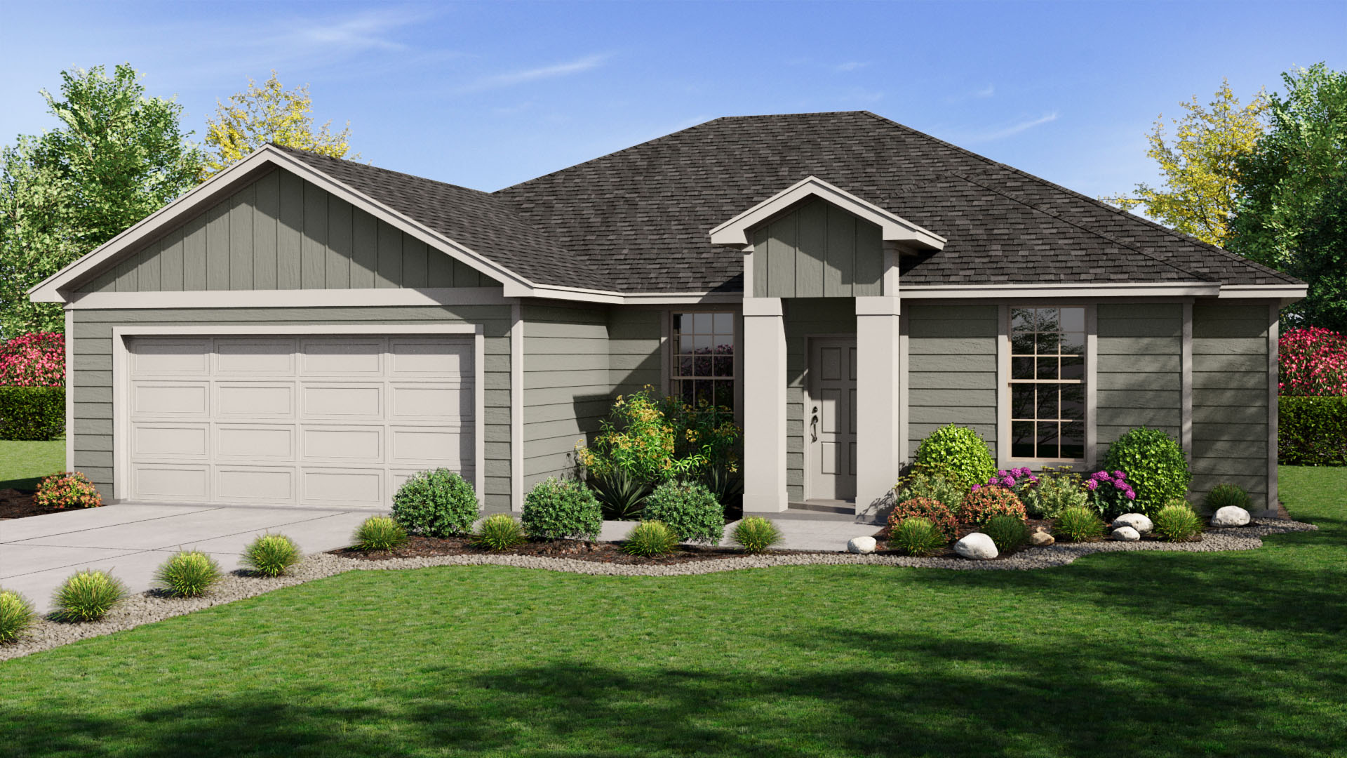Rendering of single-story timeless sturdy siding exterior single-family home