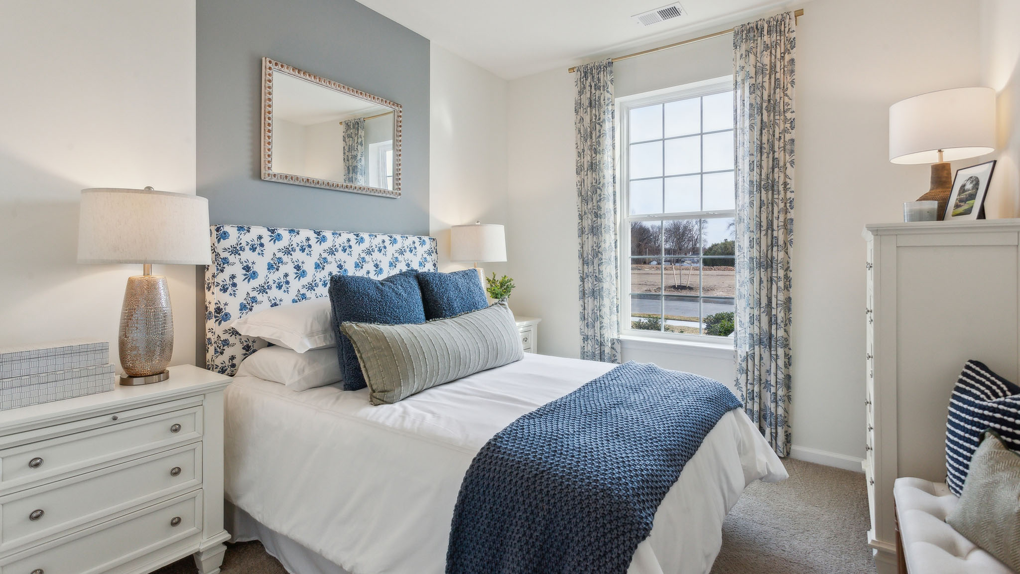 guest room with single large window