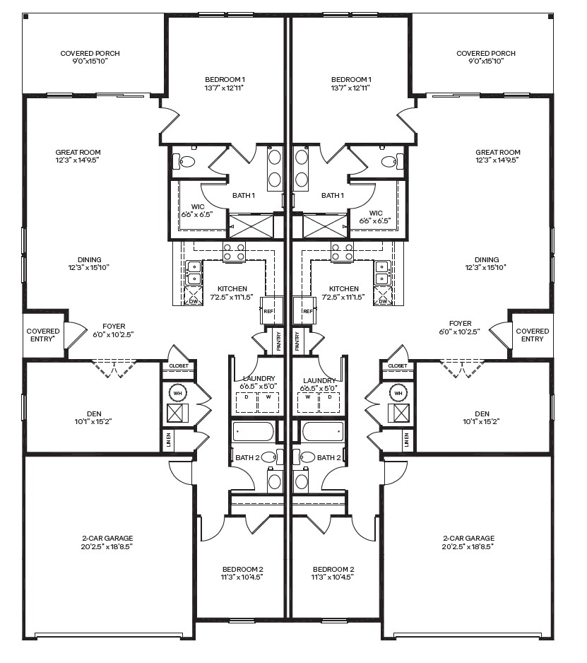 Burlington floorplan three bedrooms plus den and two car garage