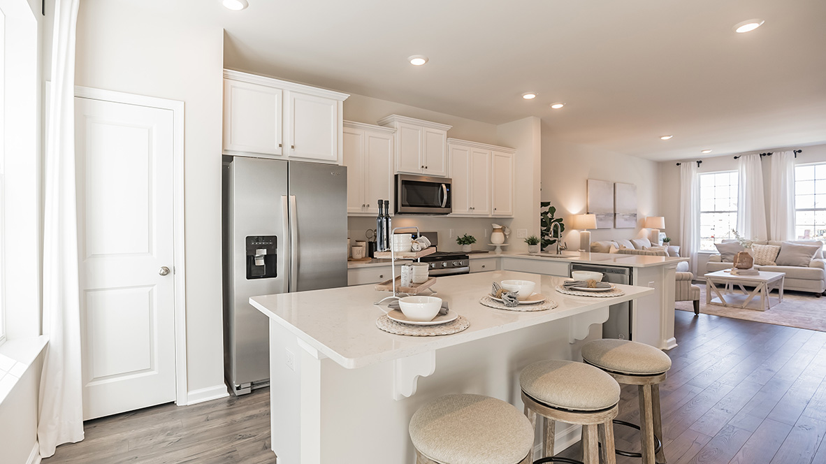 Kitchen area flows into the living area.