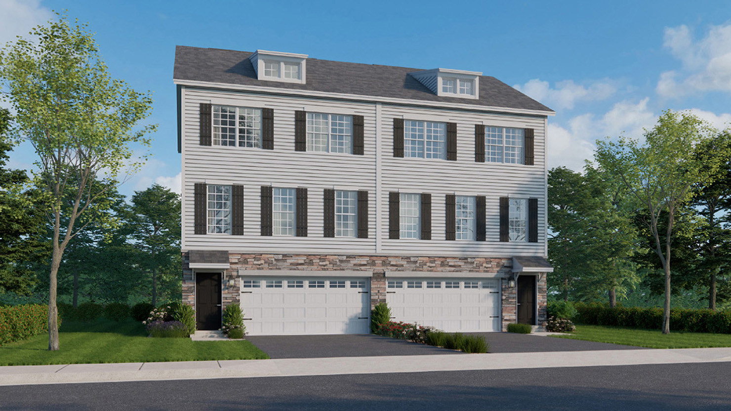 Lafayette Hills Twins Regent twin home with two-car garage.