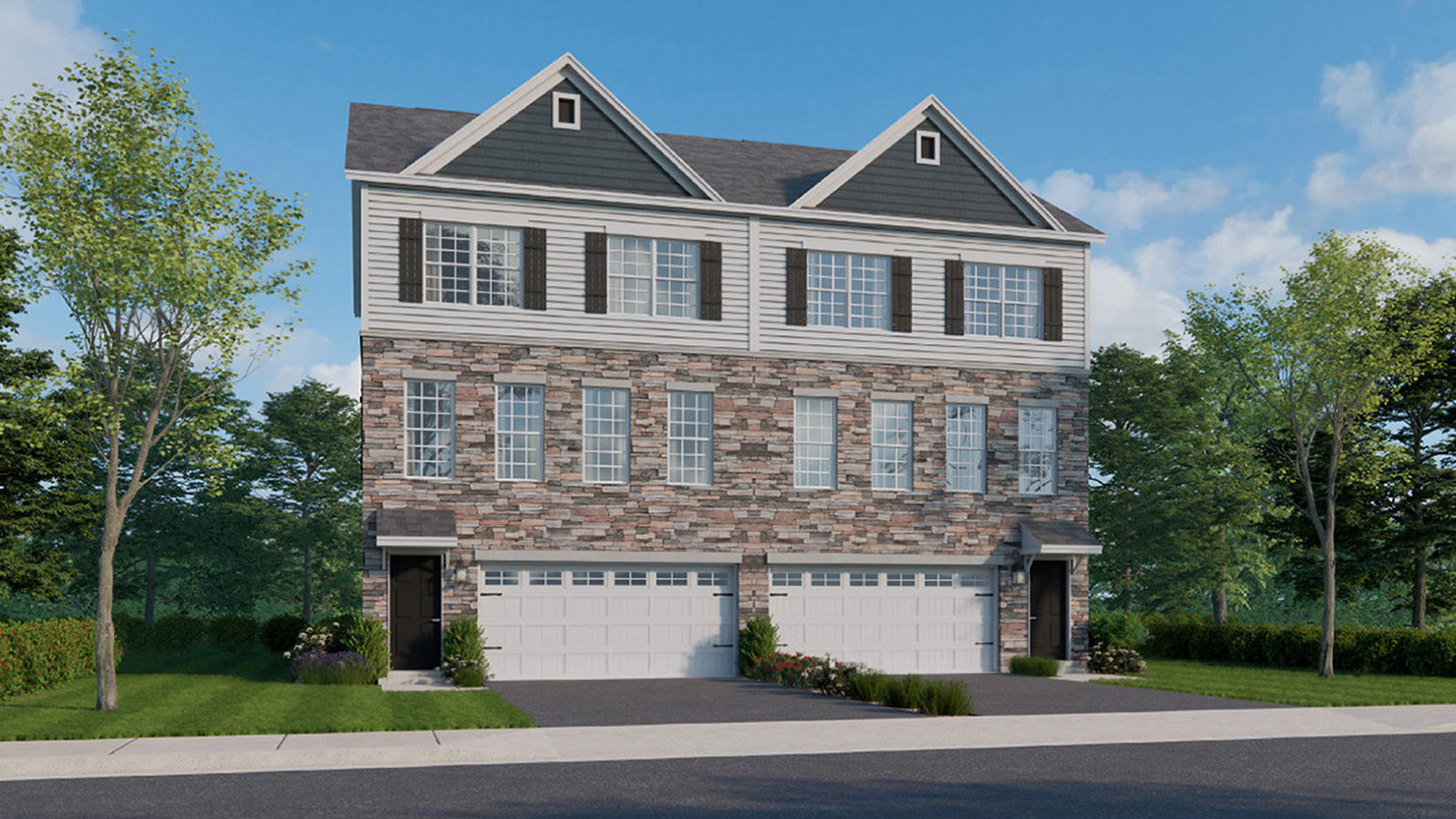 Lafayette Hills Twins Regent twin home with two-car garage.