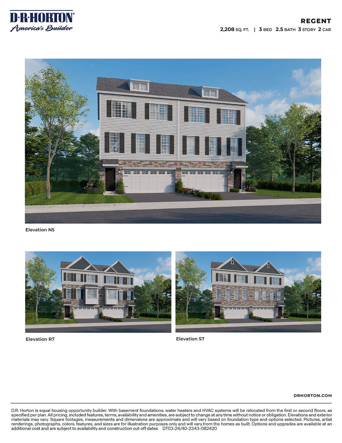 Regent plan renderings in three different elevations