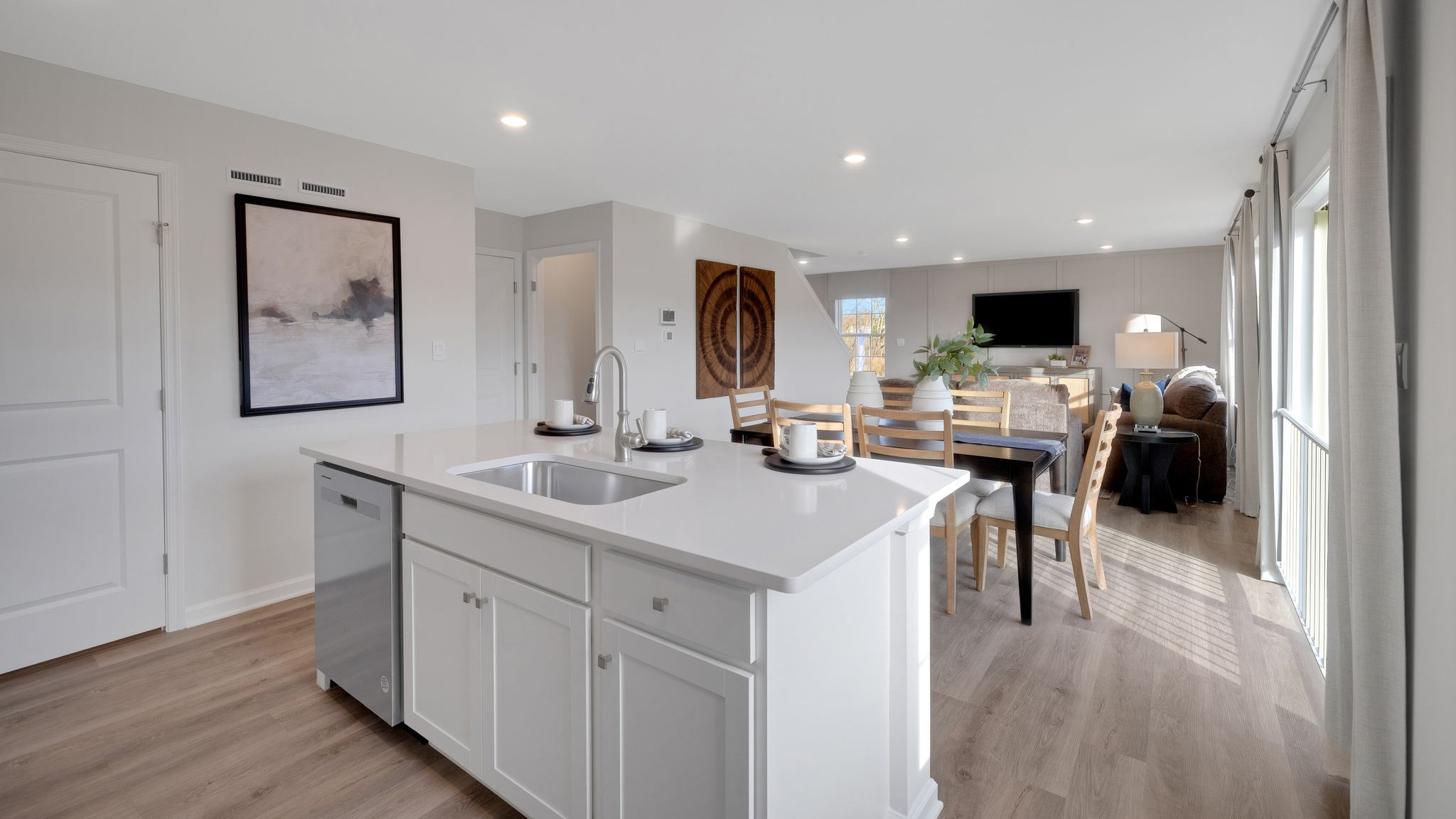 The spacious kitchen has a large island.