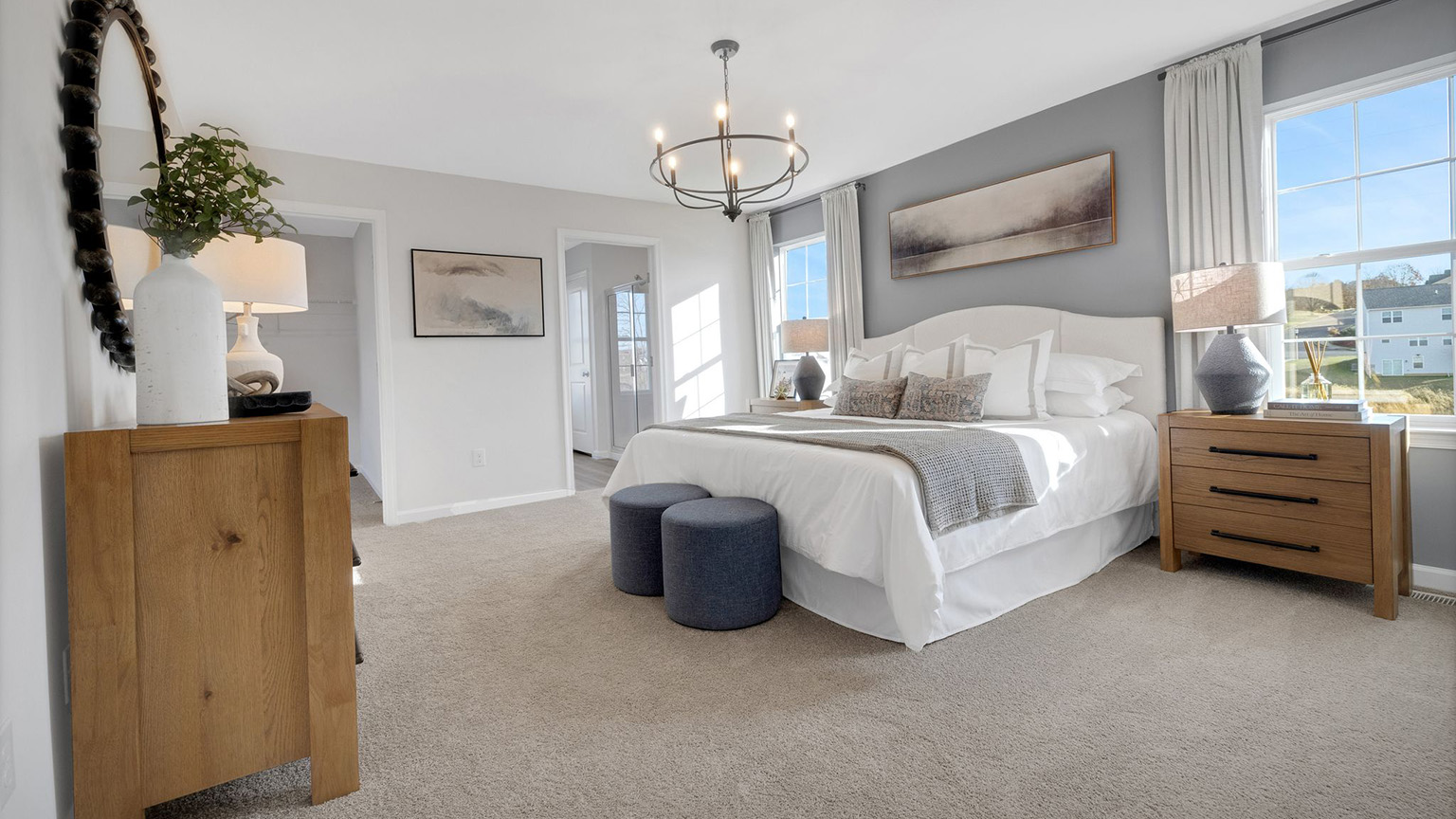 The primary bedroom has two windows.