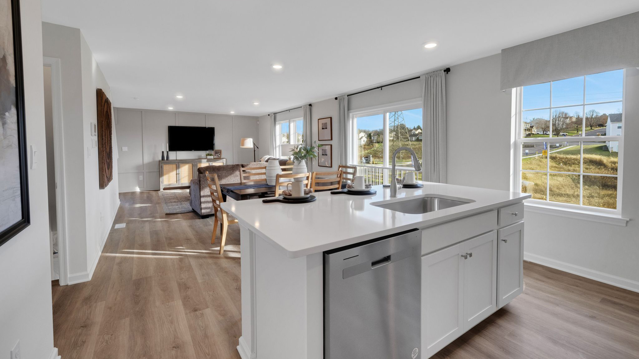 The spacious kitchen has a large island.
