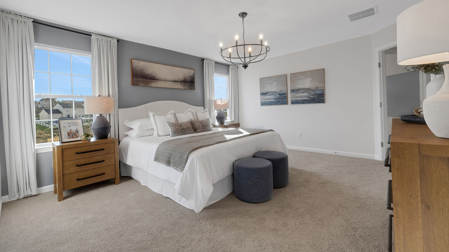 The primary bedroom has two windows.