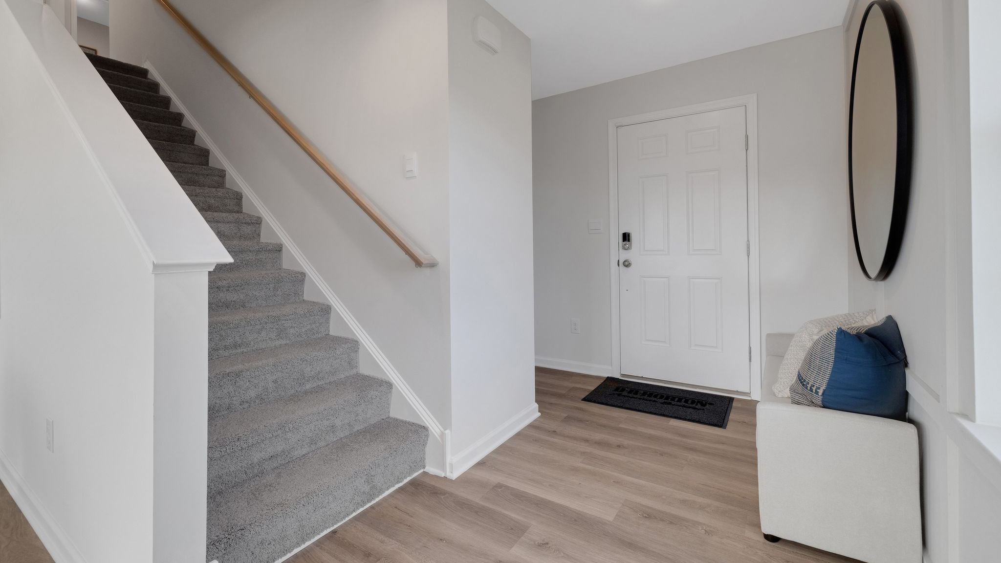 Take the stairs to the bedrooms upstairs.