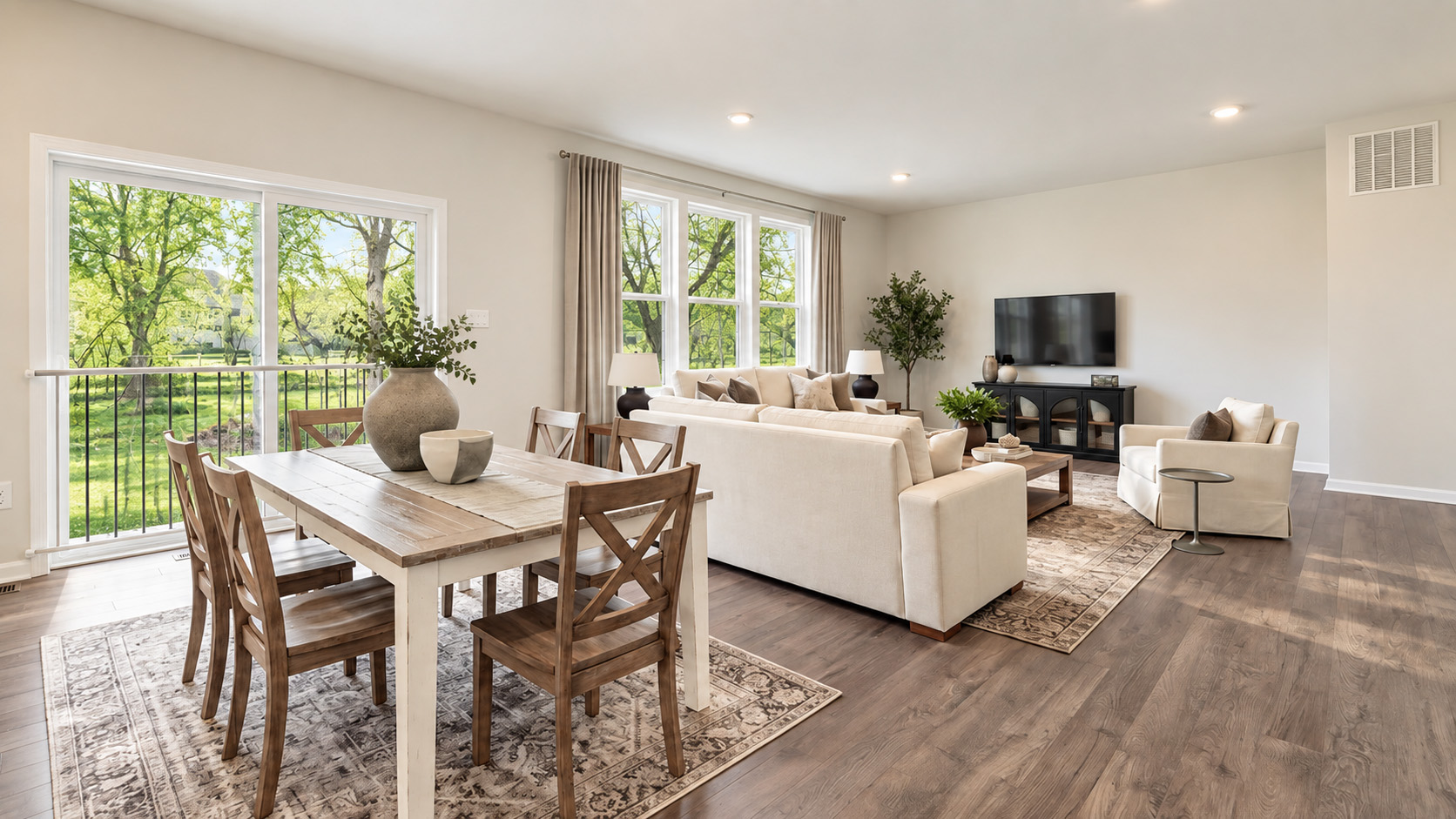 Open concept great room natural light