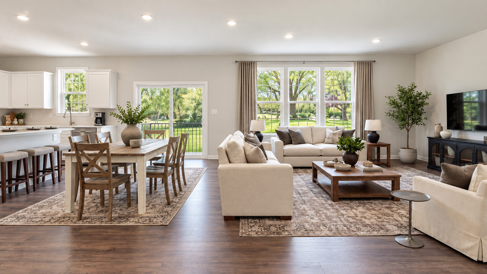 Open concept great room natural light