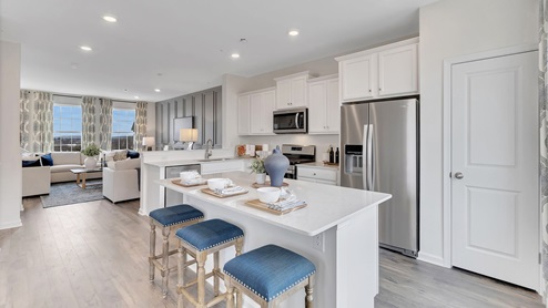 Kitchen area flows into the living area.