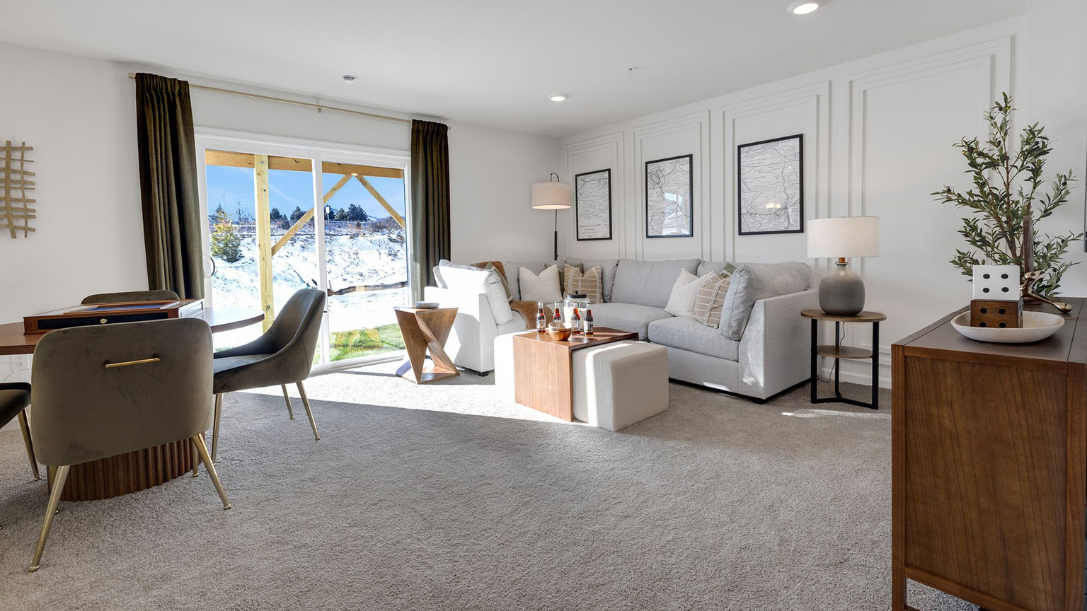 Finished recreation room is a versatile space for gathering and relaxing.