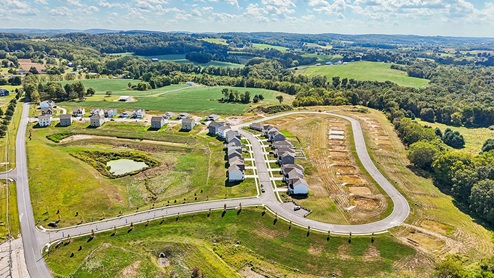 An aerial view of the Strawberry Field Estates community.