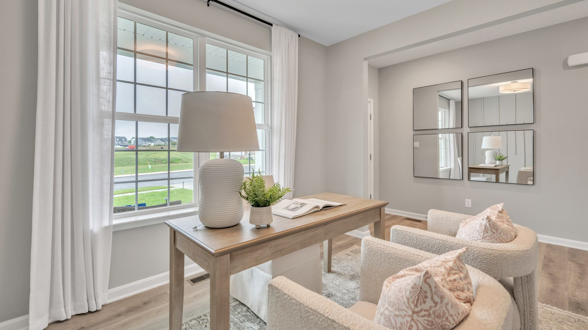The flex room can be used as a home office.