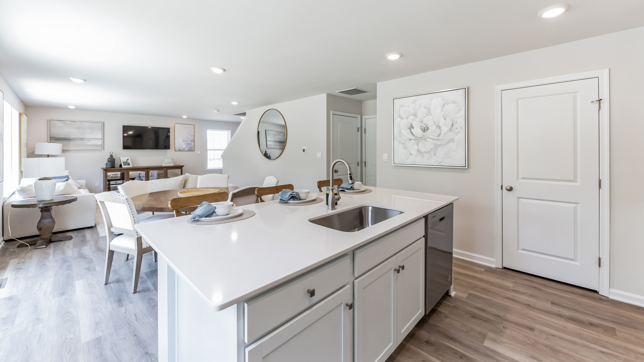 The spacious kitchen has a large island.