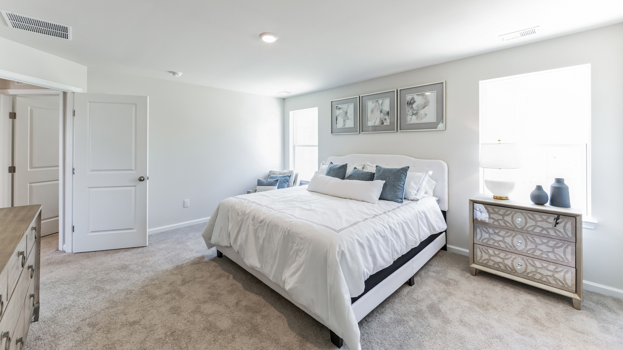 The primary bedroom has two windows.