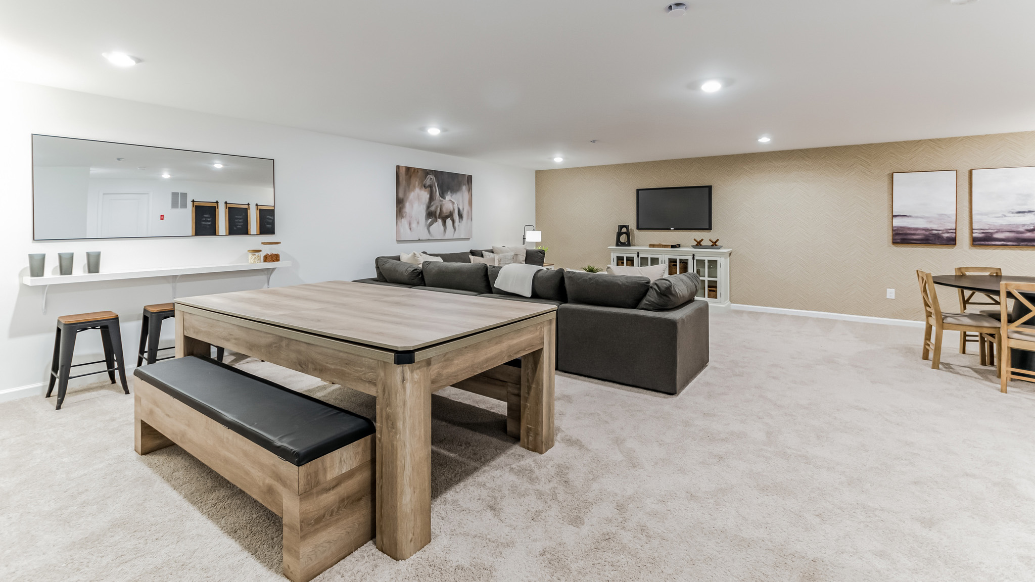 Different view of the large finished basement area.
