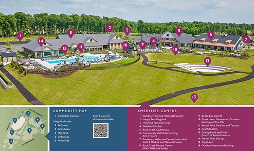 Community map of Amblebrook that showcases various amenities within the amenity campus.