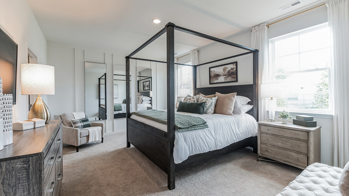 The primary bedroom is located of the living area.