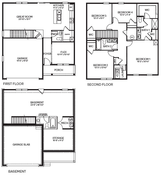 the penwell floorplan with unfinished basement