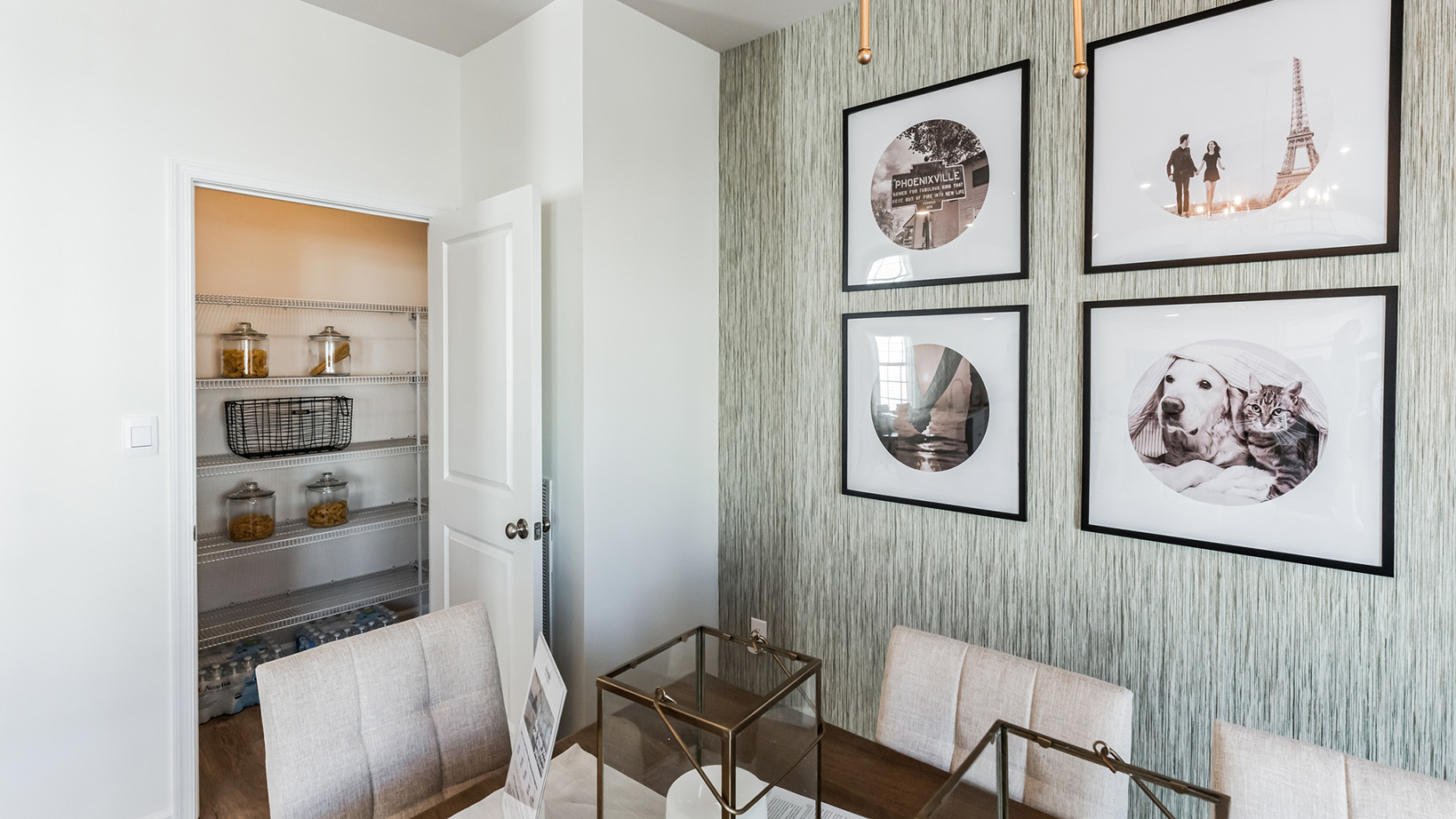 Dining area with look into the pantry.
