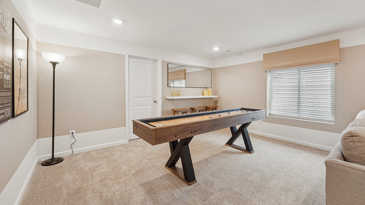 A basement can be used as a rec room.