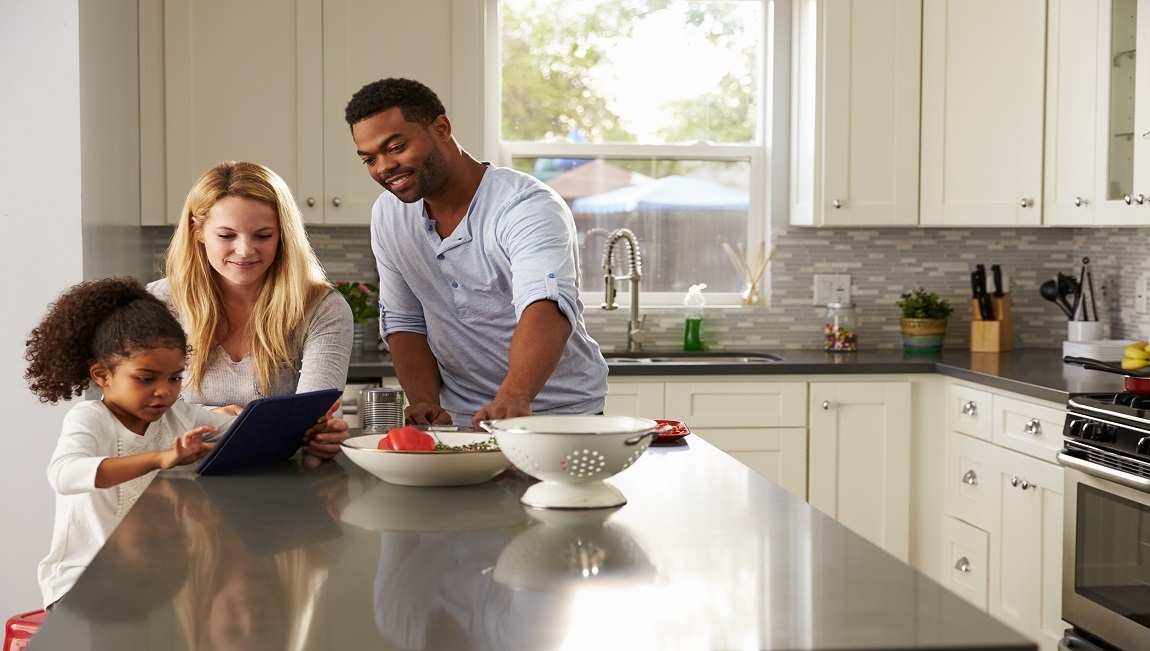 family in the kitchen together