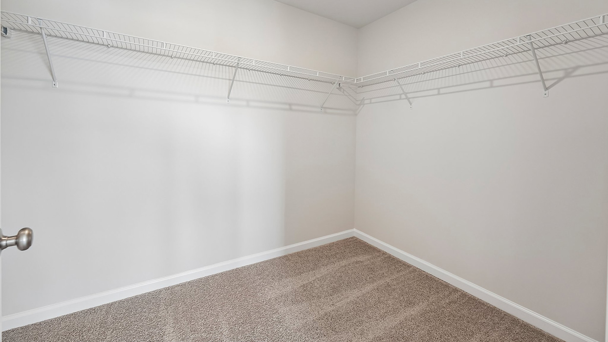 Walk-in closet with built-in wire shelving and ample storage space