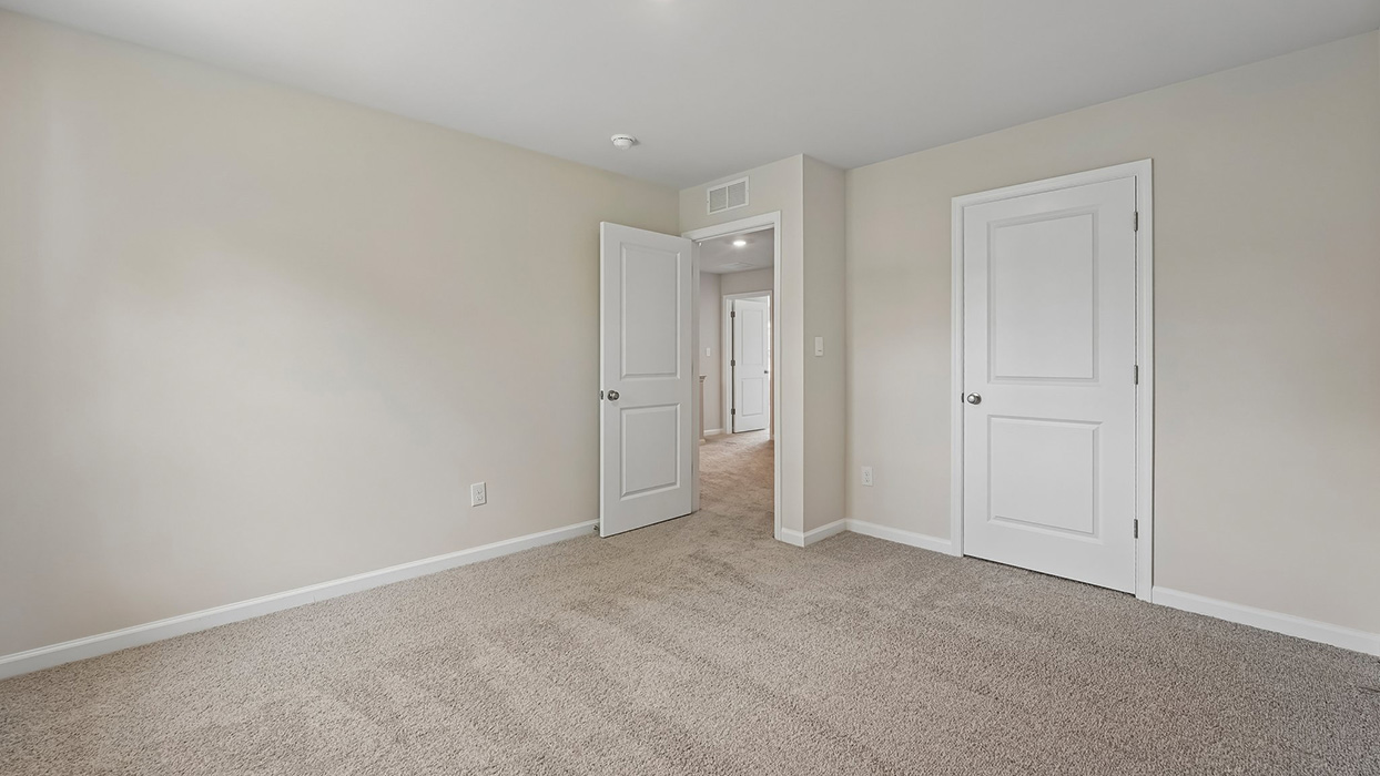 Additional bedroom with plush carpet, closet, and hallway access