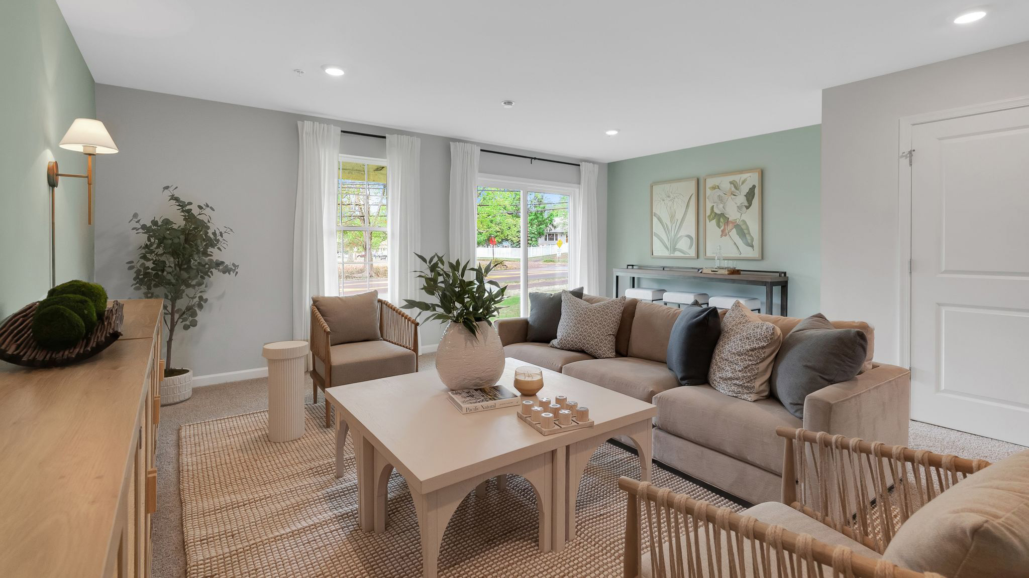 Lounge area on the first floor with back sliding glass door.