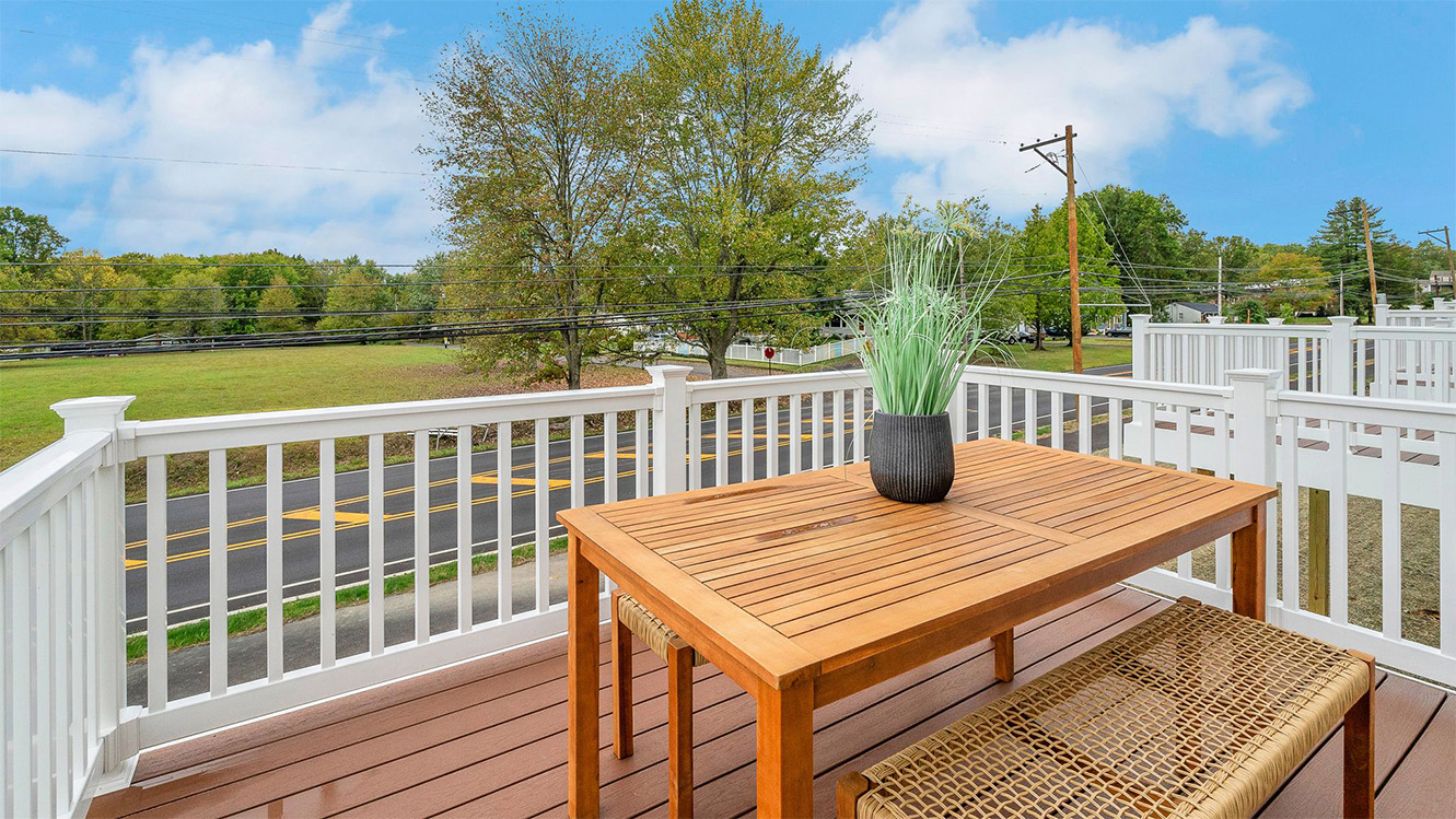 View on the balcony overlooking the street.