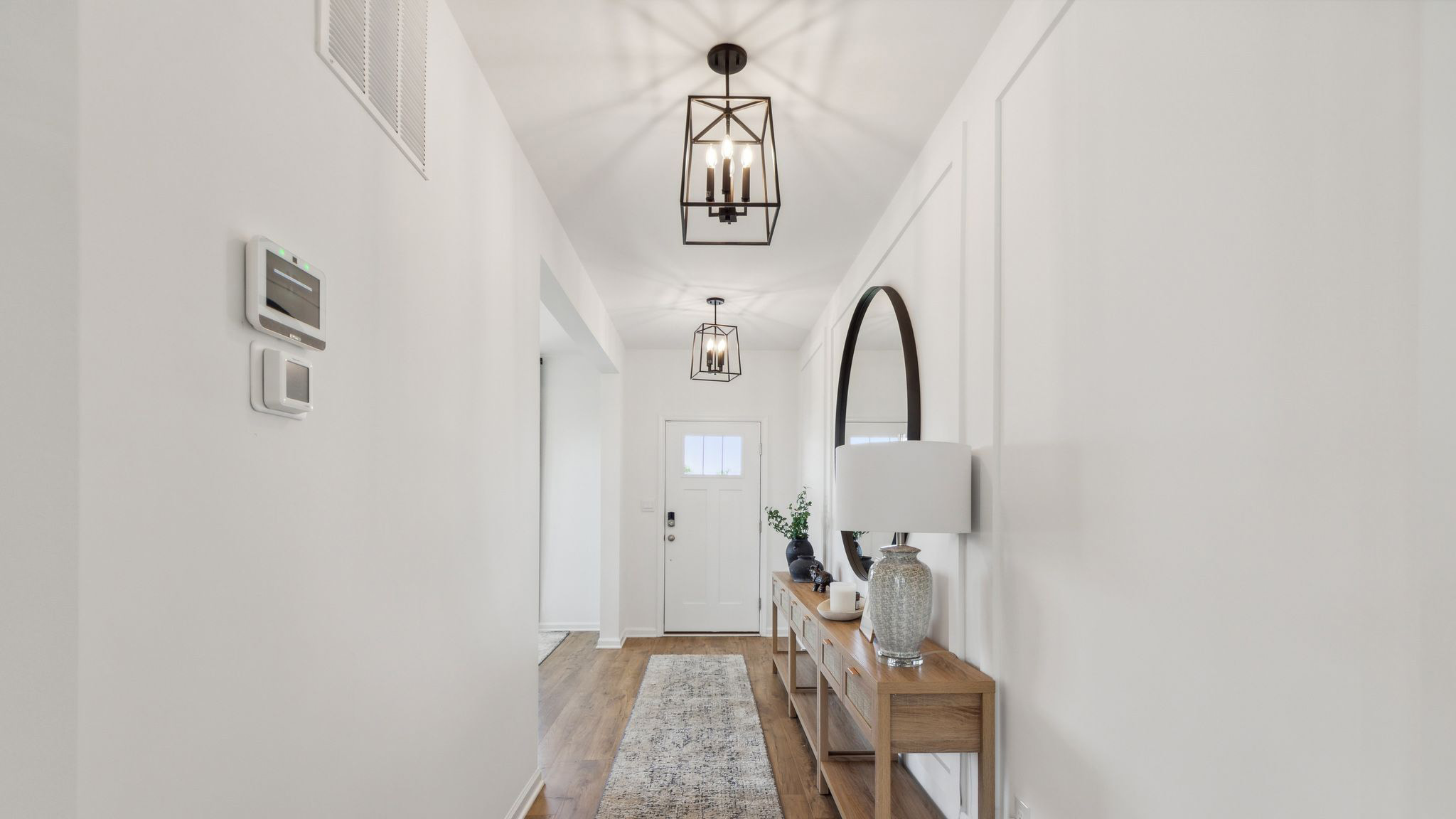 The foyer hall with modern lighting.