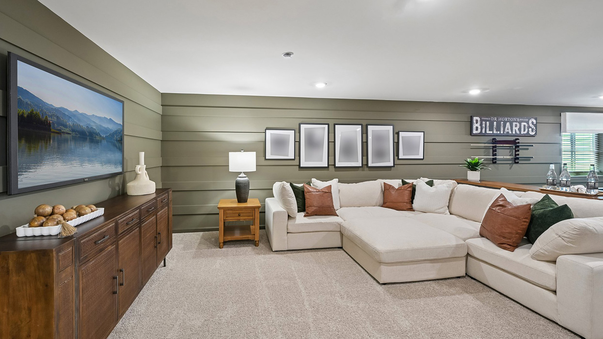 Expansive seating capabilities in basement.
