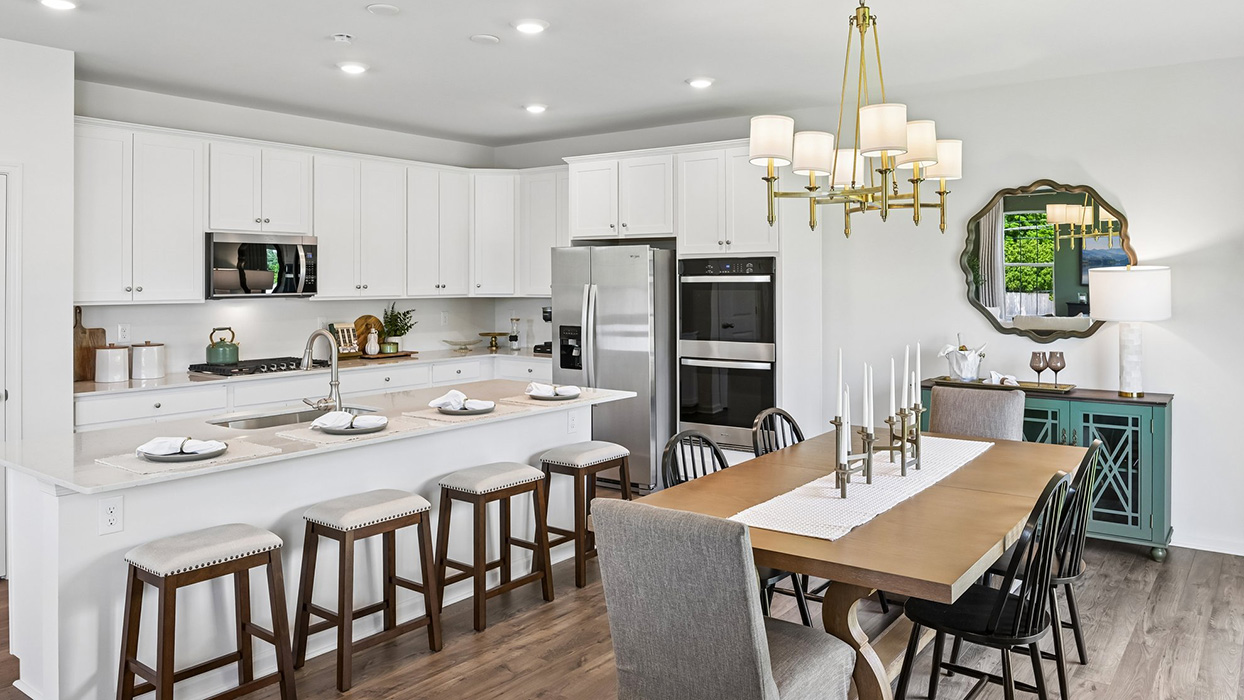 Enjoy seamless hosting capabilities with large kitchen island and large dining space close together.