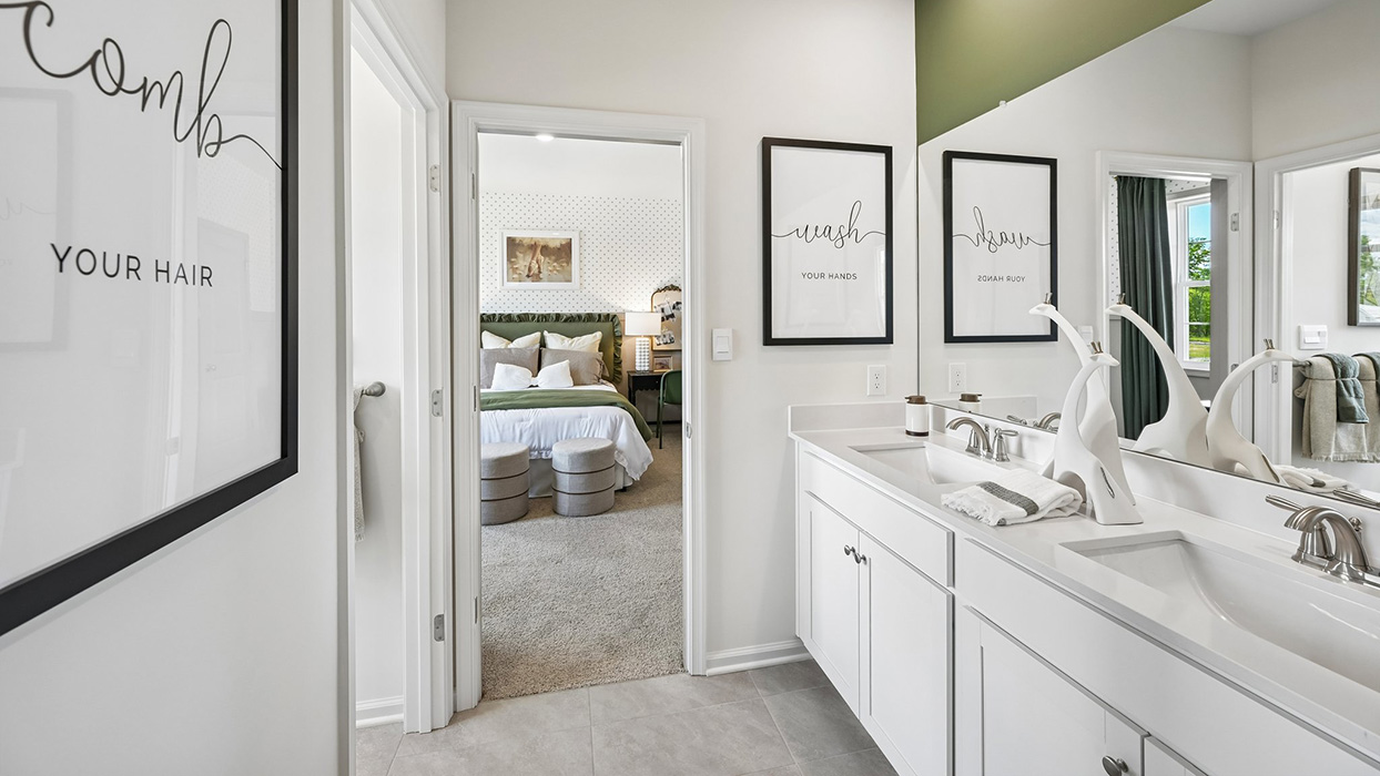 Jack and Jill style bathroom between bedroom one and bedroom two.