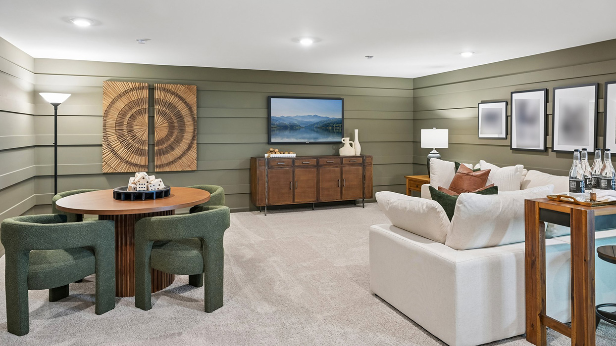Expansive seating capabilities in basement.
