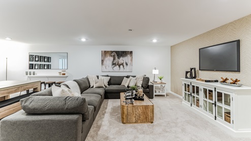 Different view of the large finished basement area.