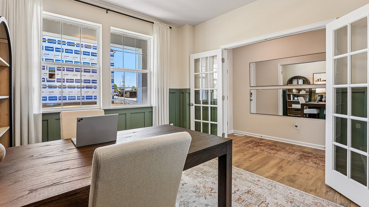 The flex room can be used as a home office.