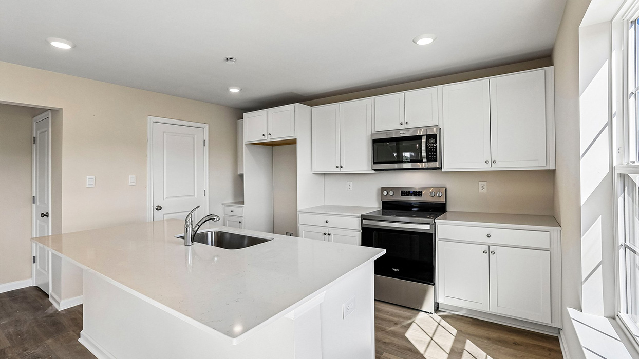 kitchen with white cabinets